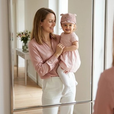 Casquette bebe rose ,bebe heureux dans les bras de maman