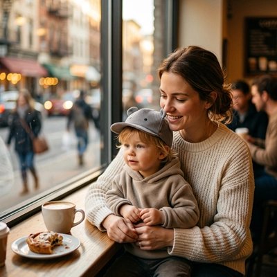 Casquette bebe ,bebe dans un restaurant avec maman