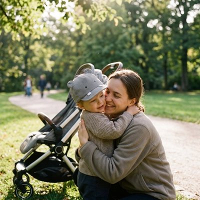 Casquette bebe ,bebe dans un parc avec Maman 