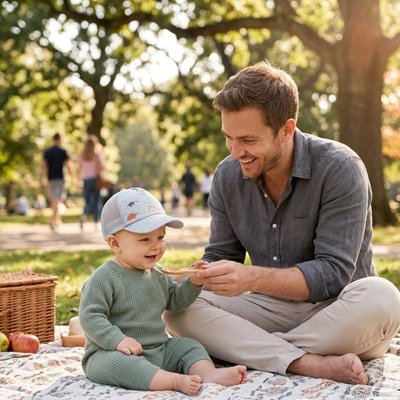 Casquette bebe,bébé heureux avec son père au parc 