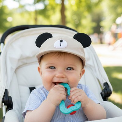 Casquette bebe ,bébé dans une poussette 