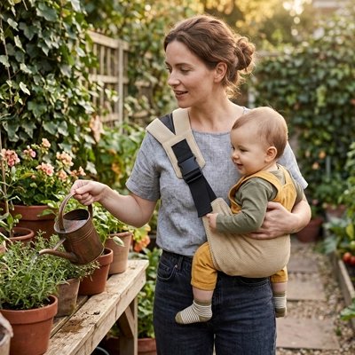 Porte bebe avec un bébé joyeux